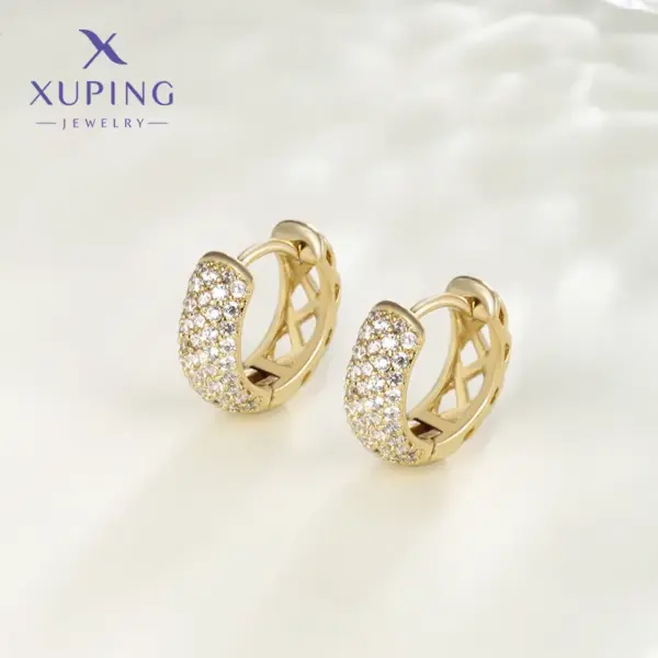 Wholesale 1 Pair XUPING Simple Style Commute Circle Inlay Copper Artificial Gemstones 18K Gold Plated Hoop Earrings