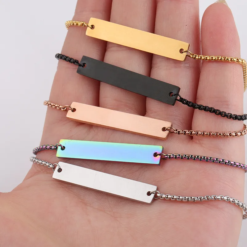 Wholesale 304 Stainless Steel Customization Laser Engraving Solid Color PVD Coated 18K Real Gold Plated Simple Style Waterproof Non Tarnish Plating Bracelets