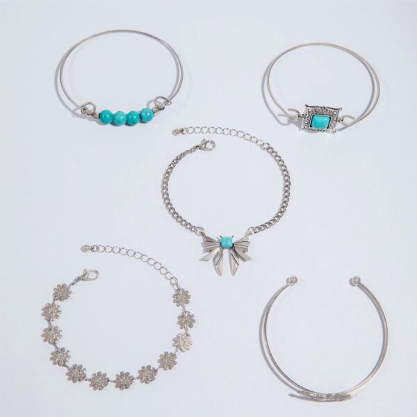 Wholesale Bohemian Style Set Turquoise Leaf Bracelet Ethnic Style Bow Flower Turquoise Bracelet suit