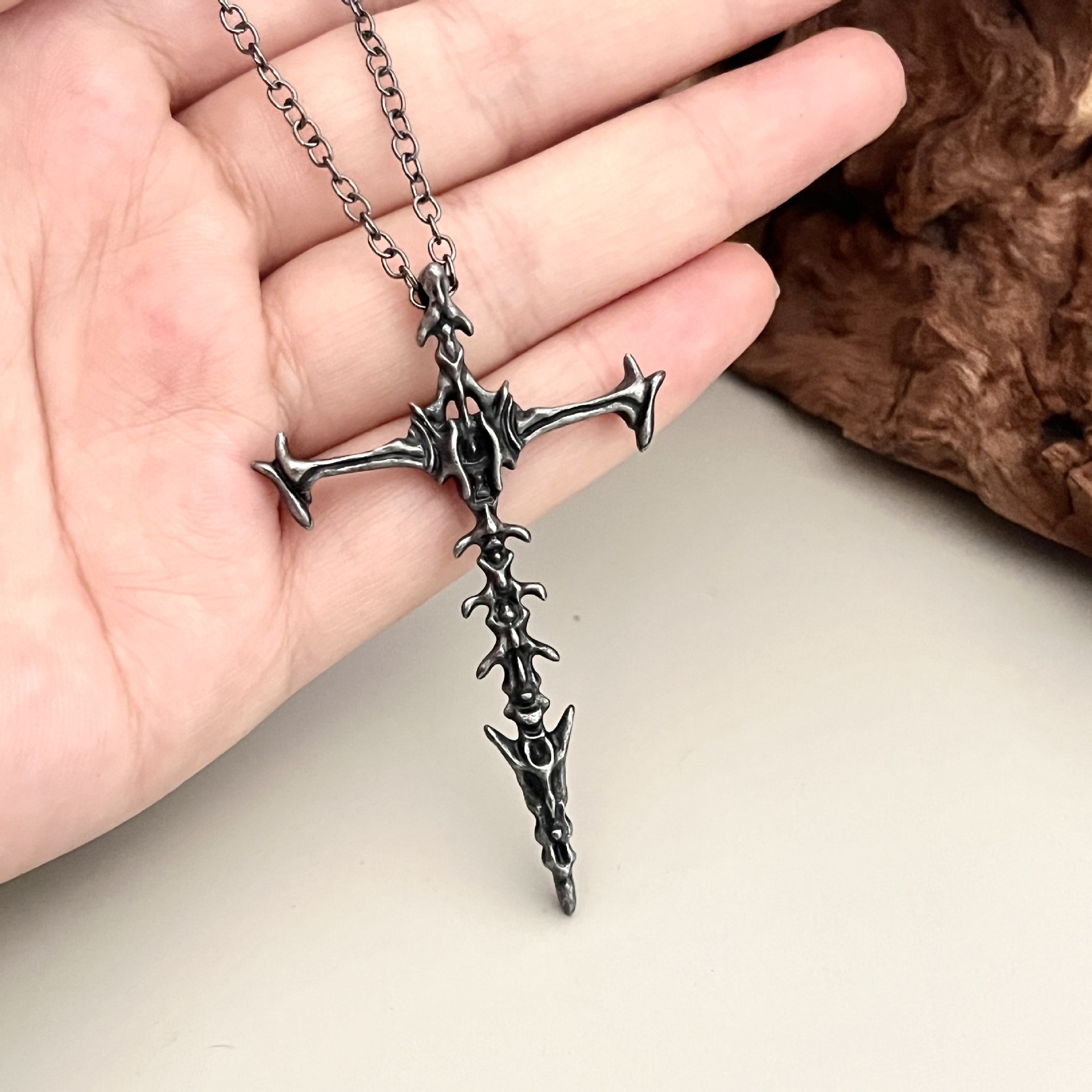 Wholesale Personalized Chiropractic Cross Necklace Cole's Hollow Retro Bones Dark Pendant Stereo Double-Sided Punk Necklace