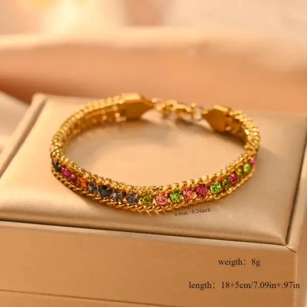 Wholesale Simple Style Classic Style Color Block 304 Stainless Steel 18K Gold Plated Zircon Bracelets In Bulk