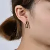 Wholesale Fashion Geometric Hollow Rectangular Pendant Titanium Steel Earrings