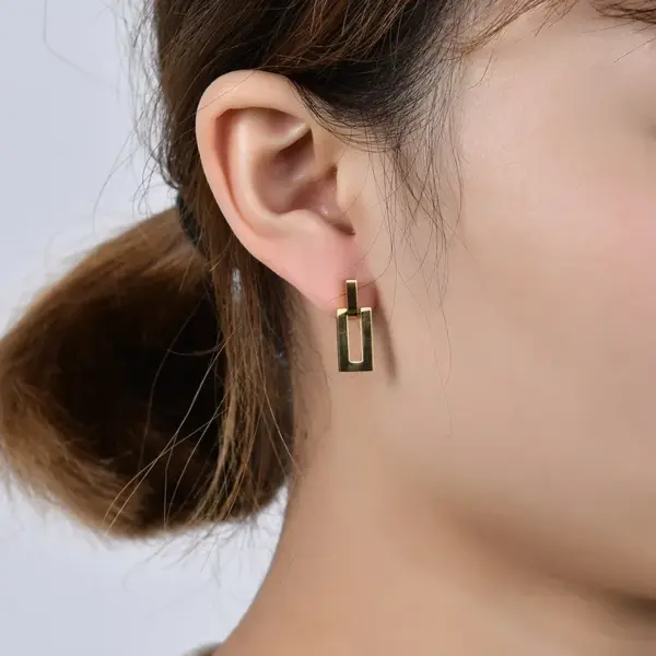 Wholesale Fashion Geometric Hollow Rectangular Pendant Titanium Steel Earrings