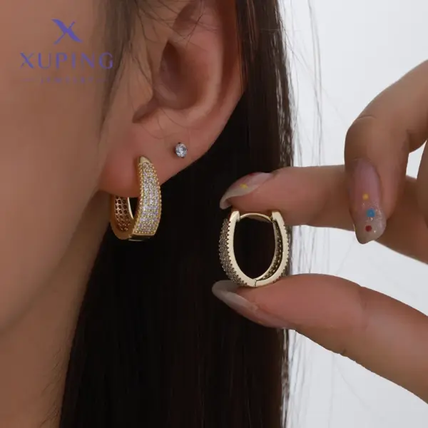 1 Pair XUPING Simple Style Commute Geometric Inlay Copper Artificial Gemstones 18K Gold Plated Earrings