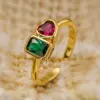 Wholesale 1 Piece Fashion Square Heart Shape Copper Plating Inlay Zircon Open Ring
