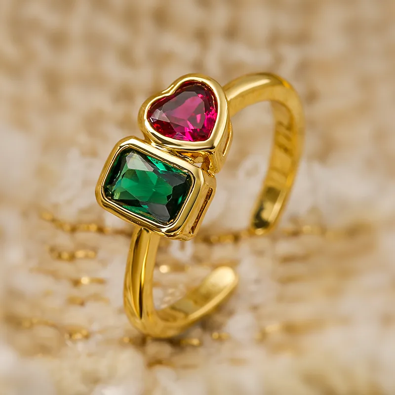 Wholesale 1 Piece Fashion Square Heart Shape Copper Plating Inlay Zircon Open Ring