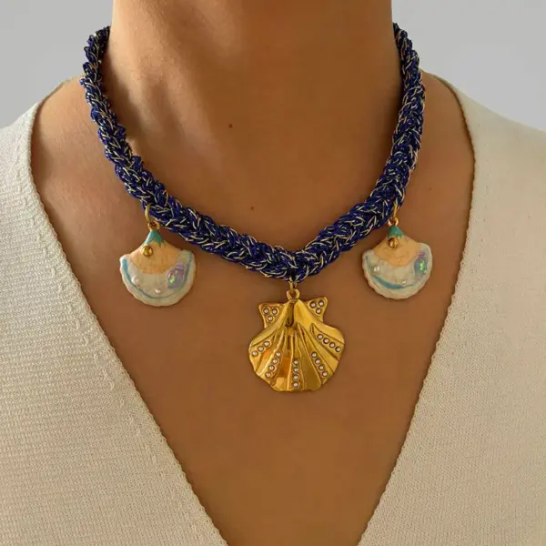 Wholesale 304 Stainless Steel Cloth Fabric Geometric Sun Heart Shape PVD Coated Acrylic Imitation Pearl Resin Real Gold Plated IG Style Vintage Style Luxurious Hypoallergenic Denim Rope Lobster Trigger Clasp Closure Gold Pendant Necklace