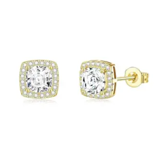 Ed003 Gold Square Bag 1 Karat Stud Earrings