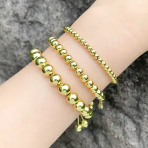 Wholesale Basic Fashion Simple Style Round Copper Beaded Plating 18k Gold Plated Bracelets