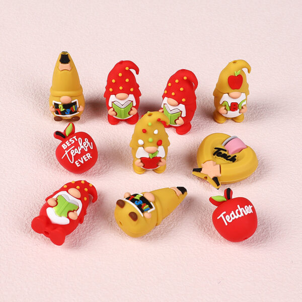 Wholesale New Teacher Jewelry 3D Cartoon Dwarf Silicone Beads DIY Necklace Accessories Abc Teacher Silicone Beads Loose Beads