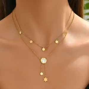 Wholesale 304 Stainless Steel Animal PVD Coated 18K Real Gold Plated Casual Simple Style Waterproof Non Tarnish Cable Chain Double Layer Necklaces