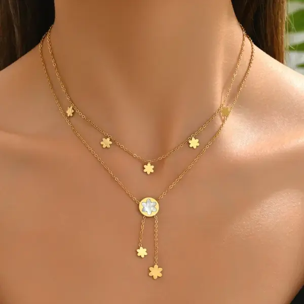 Wholesale 304 Stainless Steel Animal PVD Coated 18K Real Gold Plated Casual Simple Style Waterproof Non Tarnish Cable Chain Double Layer Necklaces