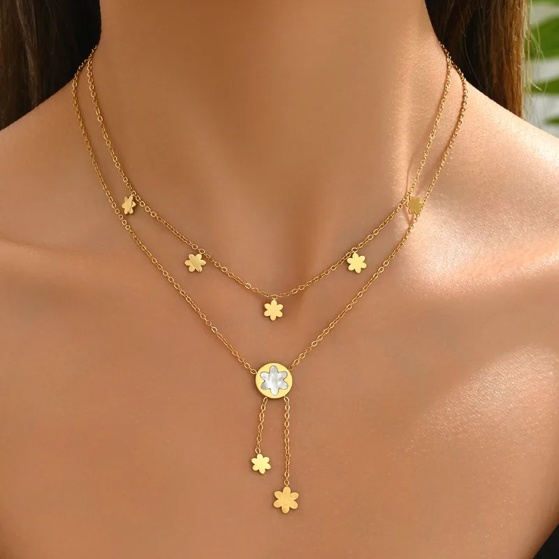 Wholesale 304 Stainless Steel Animal PVD Coated 18K Real Gold Plated Casual Simple Style Waterproof Non Tarnish Cable Chain Double Layer Necklaces