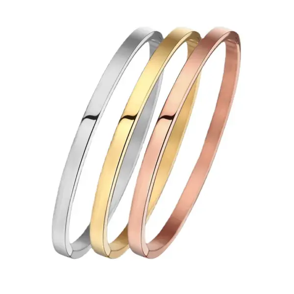 Wholesale Real Gold Plated Circle 304 Stainless Steel Simple Style Waterproof Non Tarnish Bangle