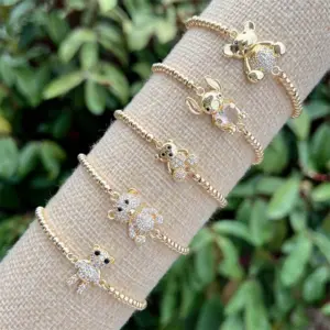 Wholesale Jewelry Simple Style Classic Style Animal Bear Copper Zircon 18K Gold Plated Inlay Bracelets