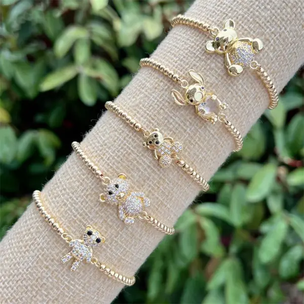 Wholesale Jewelry Simple Style Classic Style Animal Bear Copper Zircon 18K Gold Plated Inlay Bracelets