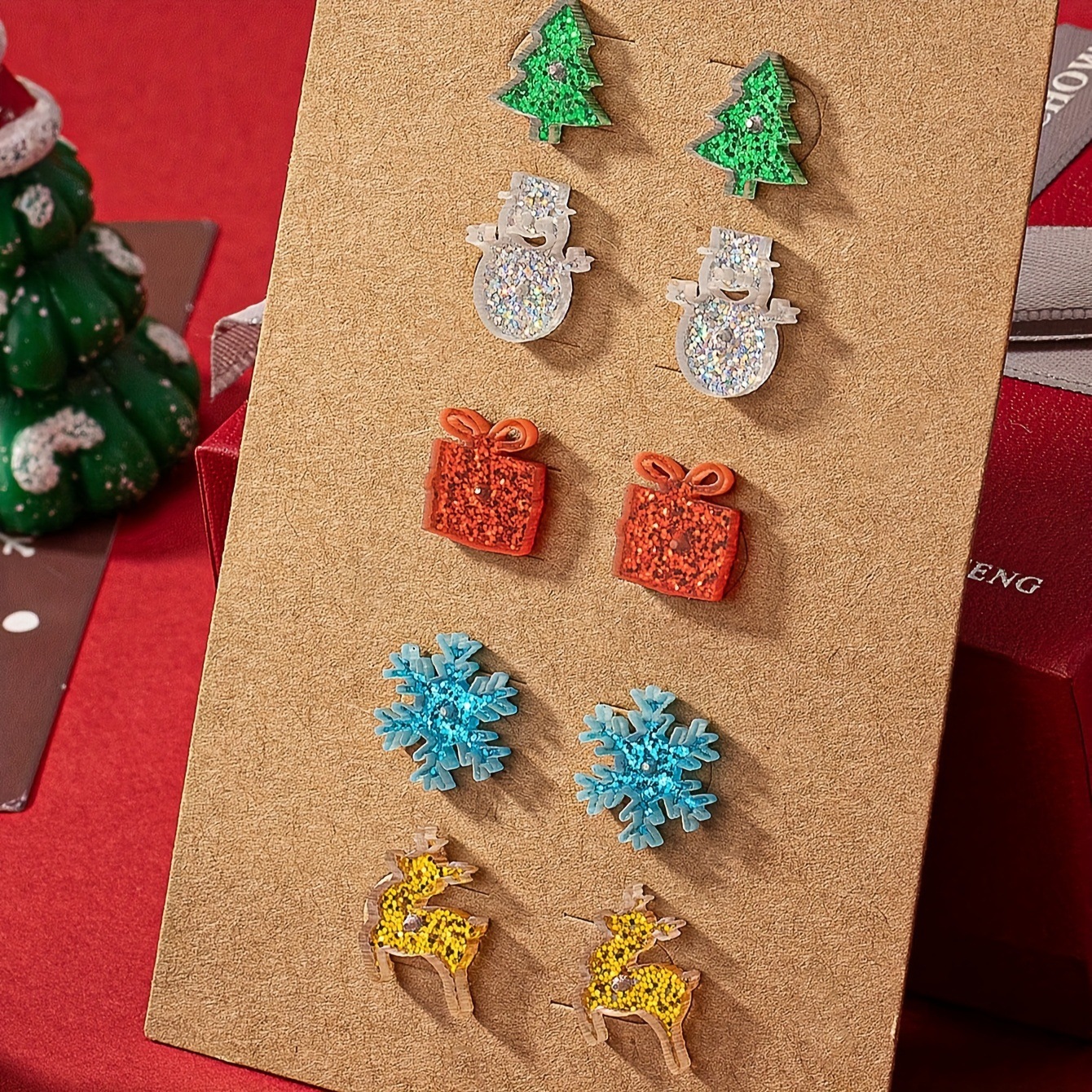 Wholesale Jewelry Sply 5 Pair Acrylic Christmas Earrings