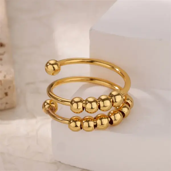 Wholesale PVD Coated Real Gold Plated Ball 304 Stainless Steel Novelty Classic Style Commute Waterproof Non Tarnish Open Rings