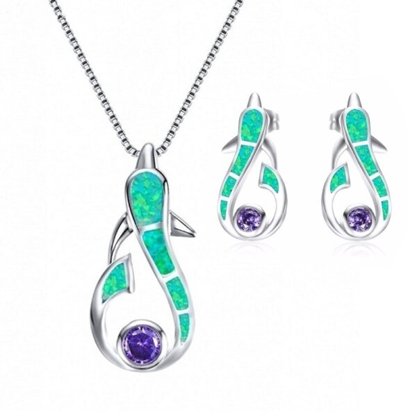 oly-c9f1d5f66087505de13d21e7b9f45206 Wholesale Yansheng wish cross-border European and American fashion opal necklace dolphin pendant short necklace earrings suit