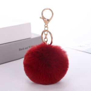 wine red / Rabbit fur ball keychain