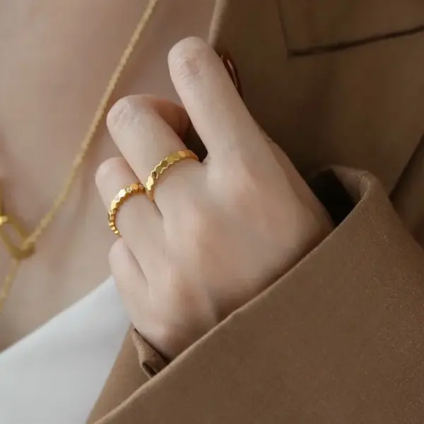 Wholesale Simple Style Hexagon Titanium Steel Plating Inlay Zircon 18k Gold Plated Rings