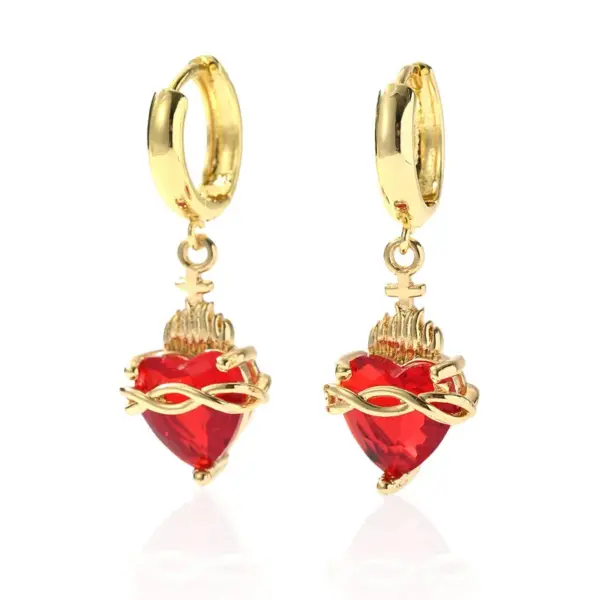 1 Pair IG Style Simple Style Heart Shape Inlay Copper Zircon 18K Gold Plated Drop Earrings