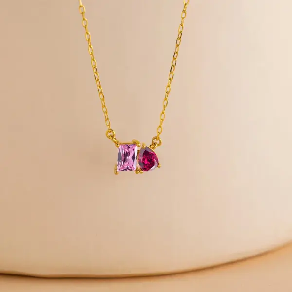 Wholesale 304 Stainless Steel Geometric PVD Coated Birthstone 14K Real Gold Plated IG Style Elegant Waterproof Non Tarnish Plating Cable Chain Lobster Trigger Clasp Closure Pendant Necklace