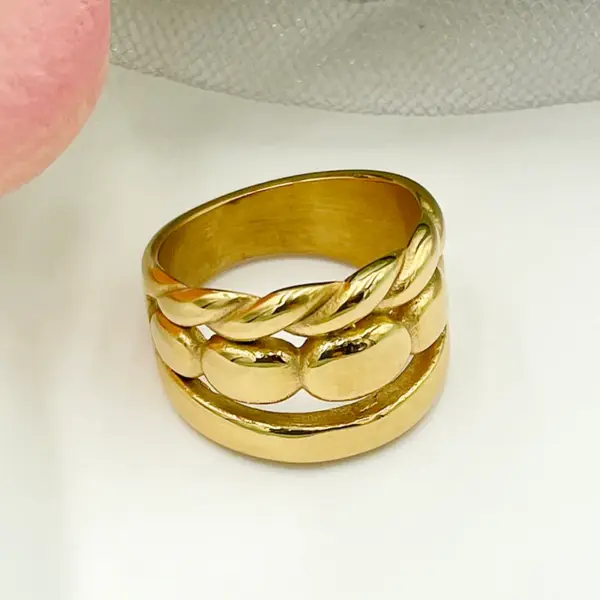 Wholesale Ion Plating (IP) 14K Gold Real Gold Plated Irregular Lines 304 Stainless Steel Casual Roman Style Waterproof Non Tarnish Rings