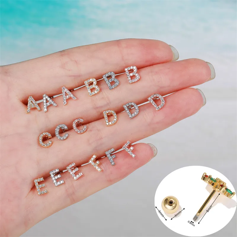 Wholesale Ear Cartilage Rings & Studs Letter Brass Gem