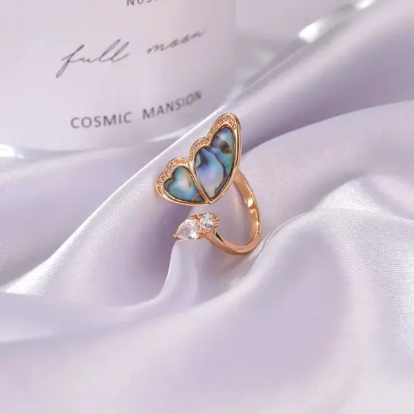 Wholesale New Fantasy Seashell Wings Colorful Butterfly Micro-inlaid Zircon Copper Open Ring