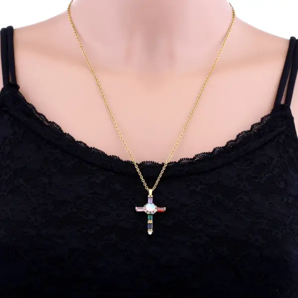 Stainless Steel Copper Fashion Plating Inlay Cross Zircon Pendant Necklace