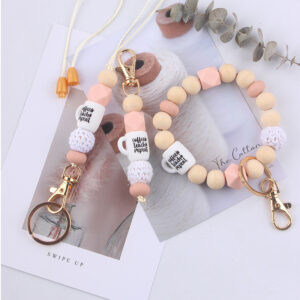 Wholesale SHIEN New Wooden Beads Wrist Keychain Pendant Necklace DIY Beaded Bracelet Keychain Ring Accessories