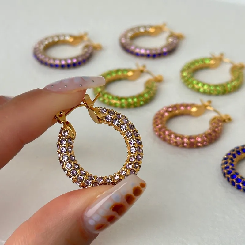 Wholesale 1 Pair Novelty Round Plating Inlay Titanium Steel Zircon 18k Gold Plated Earrings