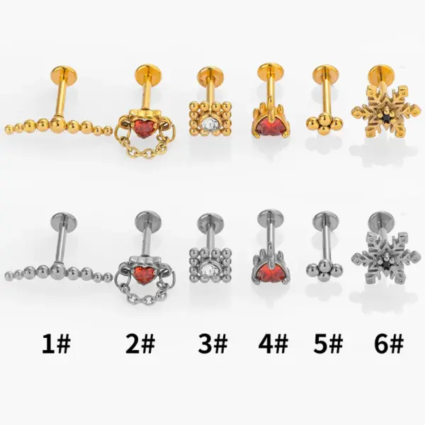 1 Piece Lip Rings Simple Style Heart Shape Snowflake 316L Stainless Steel Waterproof Non Tarnish Surgical Steel Zircon Ion Plating (IP) 18K Gold Plated Lip Rings Ear Cartilage Rings & Studs Nose Rings & Studs