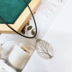 White Crystal Silver / Lucky Tree Water Drops (Including Leather Rope) 13.5G