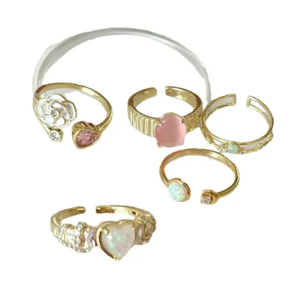 Wholesale Alloy Silver Plated Inlay Heart Shape Flower Zircon Copper Rings