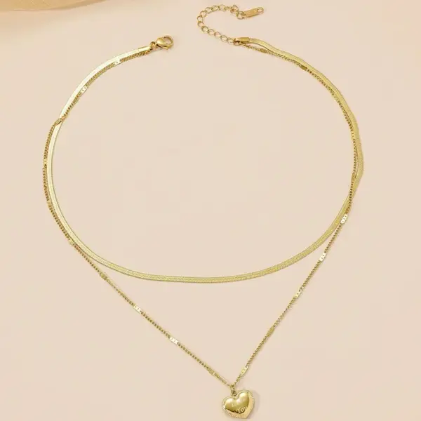 Wholesale Elegant Basic Streetwear Heart Shape Titanium Steel Plating Layered Necklaces