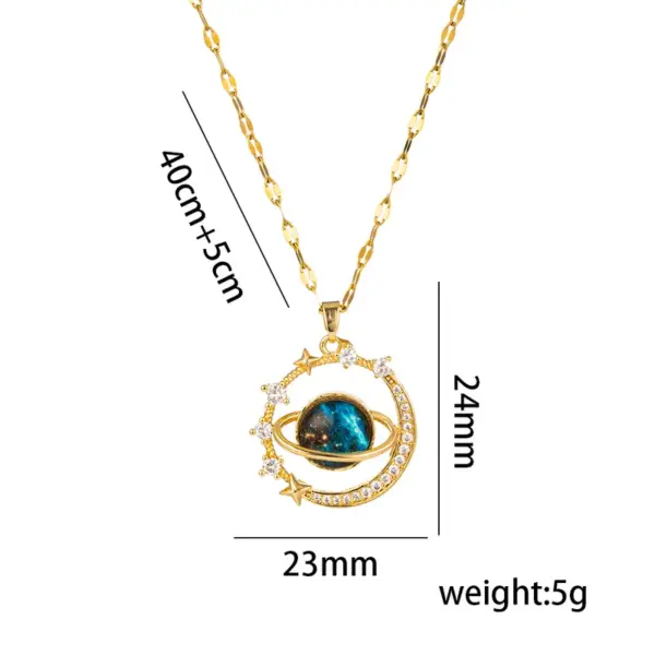 PVD Coated Real Gold Plated 18K Gold Star Moon Planet Stainless Steel Casual Simple Style Waterproof Non Tarnish Titanium Steel Pendant Necklace
