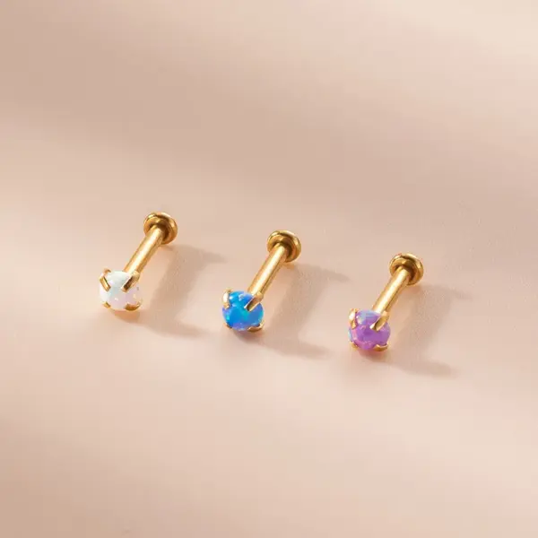 Wholesale 1 Piece Lip Rings Fashion Geometric 316L Stainless Steel Waterproof Non Tarnish Surgical Steel Artificial Gemstones