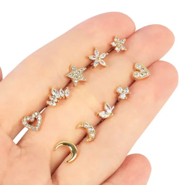 1 Piece Ear Cartilage Rings & Studs Vacation Simple Style Heart Shape Flower 304 Stainless Steel Copper Inlay Zircon Ear Cartilage Rings & Studs