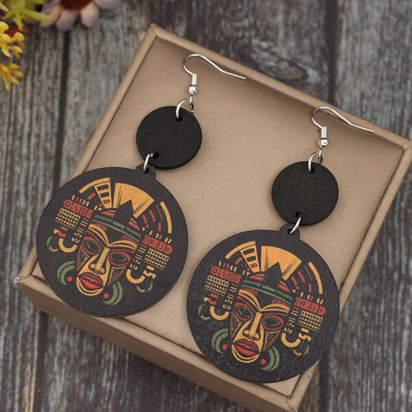 oly-ca4004d17830f613377834c533564012 Wholesale Geometric Printed Pharaonic Image Vintage Wooden Earrings