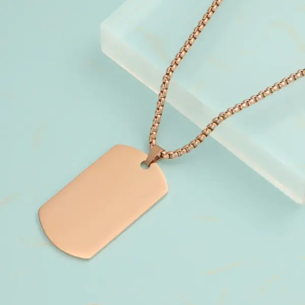 304 Stainless Steel Square Customization Laser Engraving PVD Coated 18K Real Gold Plated Hip-Hop Waterproof Non Tarnish Plating Box Chain Pendant Necklace