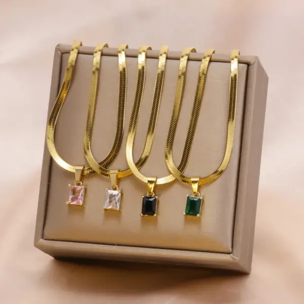 Wholesale Fashion Square Stainless Steel Plating Inlay Zircon Pendant Necklace 1 Piece