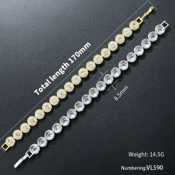 Wholesale Jewelry Hip-Hop Vintage Style Exaggerated Round Copper Zircon 18K Gold Plated Inlay Bracelets Necklace