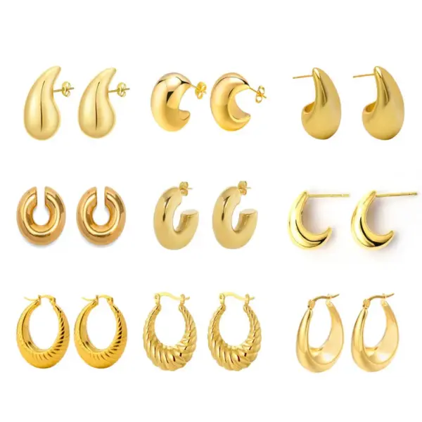 1 Pair Retro French Style C Shape U Shape Water Droplets Plating Stainless Steel 18k Gold Plated Earrings