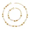 Wholesale Women'S 304 Stainless Steel PVD Coated 18K Gold Plated Beaded Geometric Bracelets Necklace Imitation Pearl Jewelry