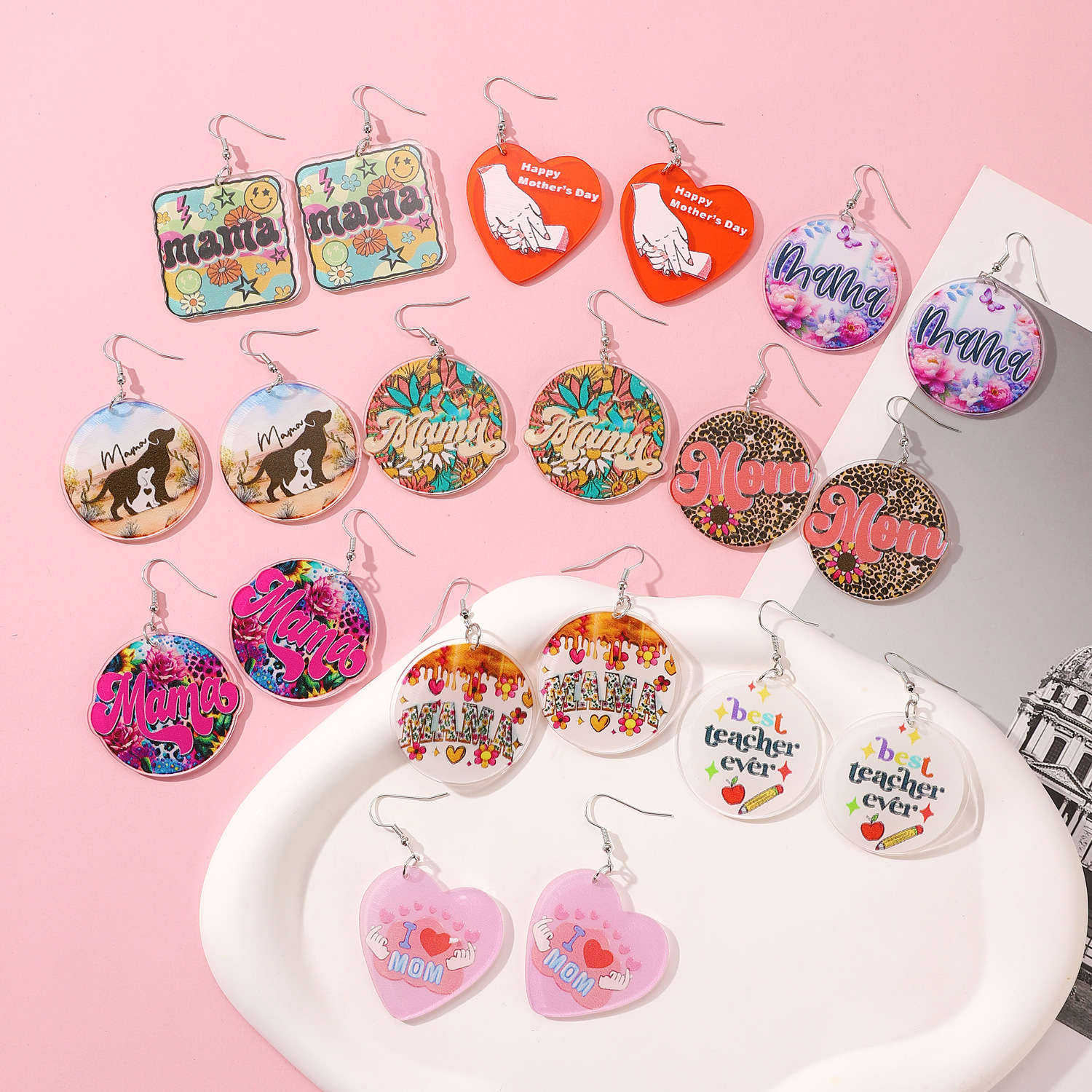 Wholesale European and American Pastoral Colorful Letters Mama Acrylic Earrings for Women Mother's Day Teacher's Day Gift Earrings Earrings