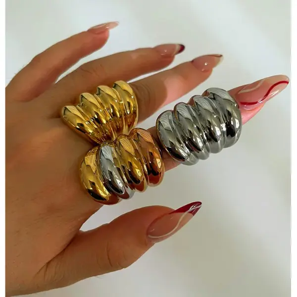 304 Stainless Steel Color Block Ion Plating (IP) Real Gold Plated Nordic Style Exaggerated Waterproof Non Tarnish Irregular Multicolor Rings