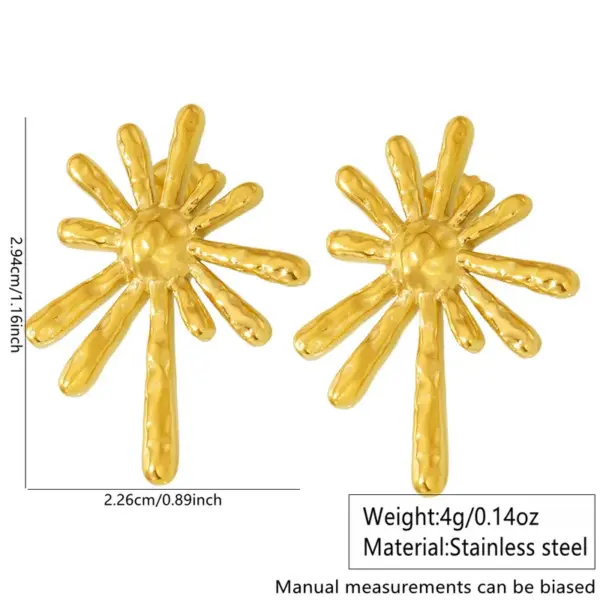 Elegant Sun Turbine Design Earrings Pair For Ladies Casual Wear Vacation Photography Stylish Geometric Pattern Stainless Steel