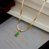 Wholesale Cross-border Japanese-Korean Style Niche Design Sense Blade Chain High-end Sense Light Luxury Emerald Zircon Pendant Titanium Steel Necklace for Women
